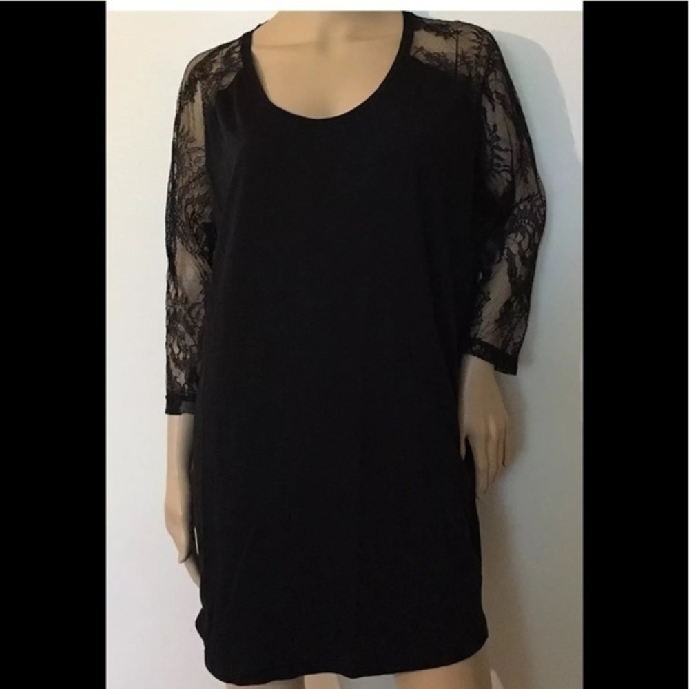 H&M Solid Black Stretch Shift Dress top Size 12